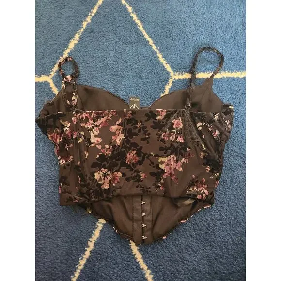 Windsor Women's Velvet Floral Black Corset Small - Picture 4 of 5
